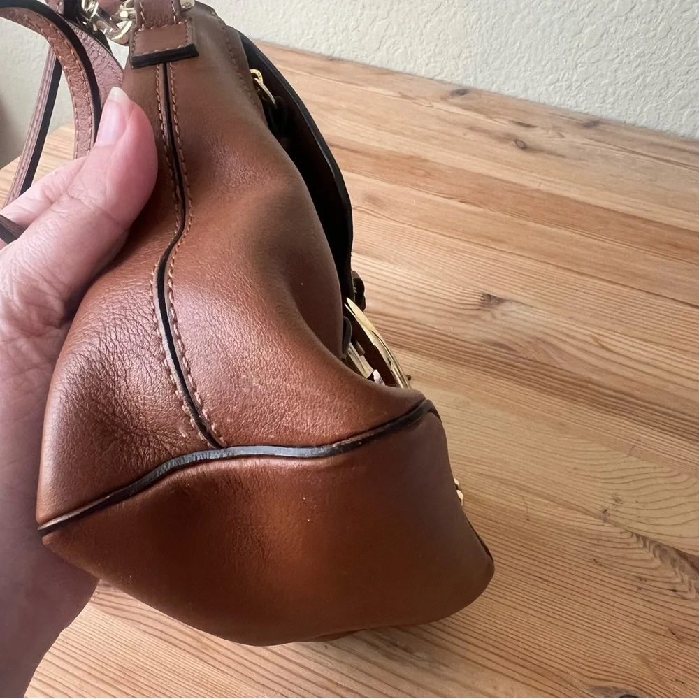 Chloe Faye Mini Backpack Tobacco Brown Suede Leather Gold Circle Hardware - Picture 13 of 15